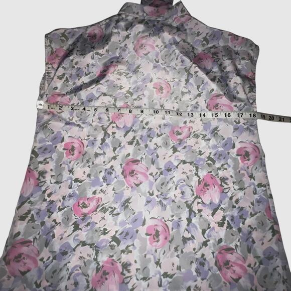 Vintage 80’s Cap Sleeve Button Front Cravat Bow Blouse Russ Petites Florals PM - Picture 6 of 8